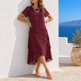 Sanlucar Tiered Chiffon Midi Dress in Red