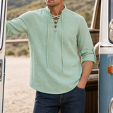 Segovia Lace-Up Linen Shirt in Green