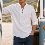 Segovia Lace-Up Linen Shirt in White