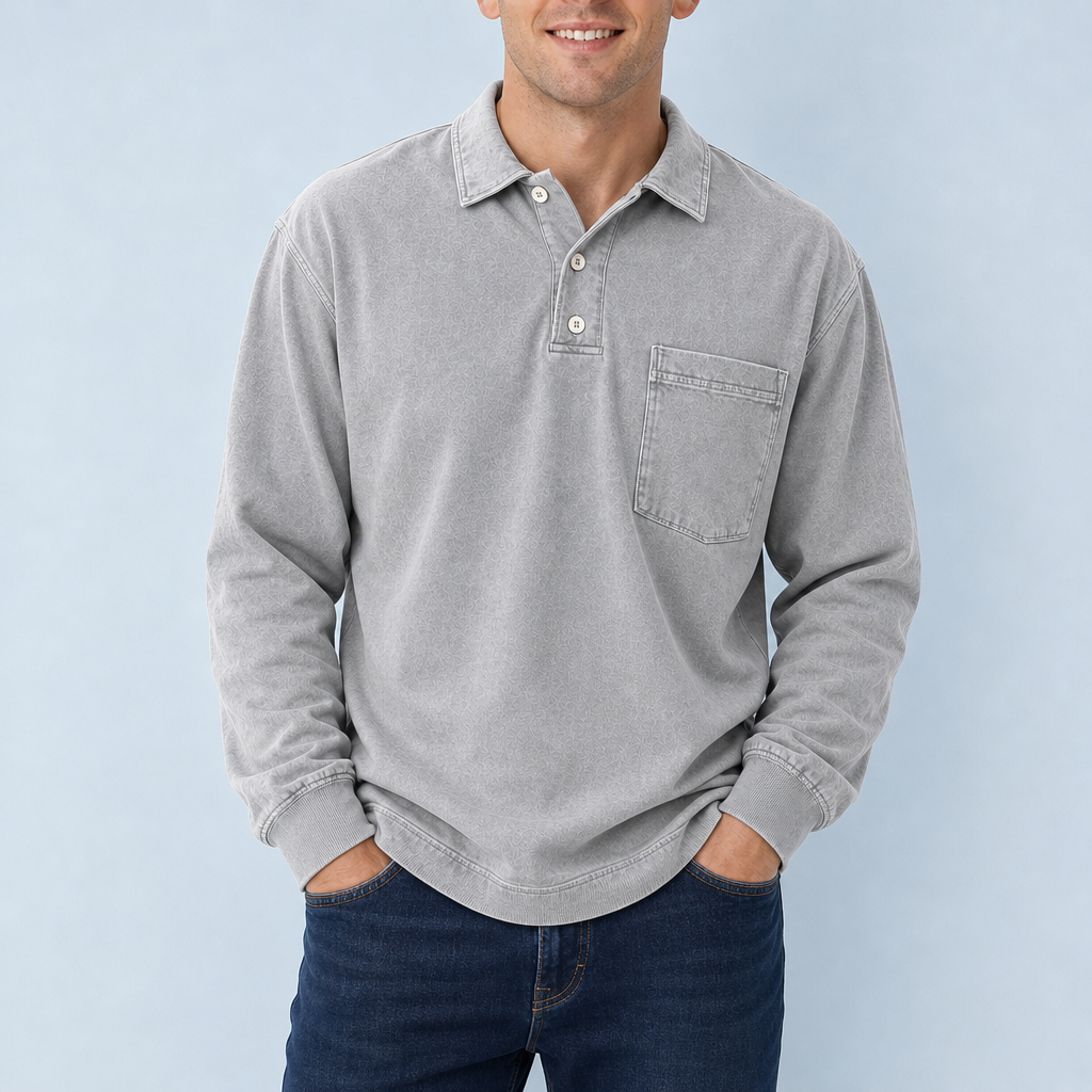 Sete Vintage Washed Henley Sweatshirt in Light Gray