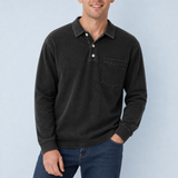 Sete Vintage Washed Henley Sweatshirt in Black
