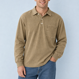 Sete Vintage Washed Henley Sweatshirt in Khaki