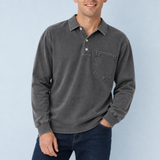 Sete Vintage Washed Henley Sweatshirt in Dark Gray