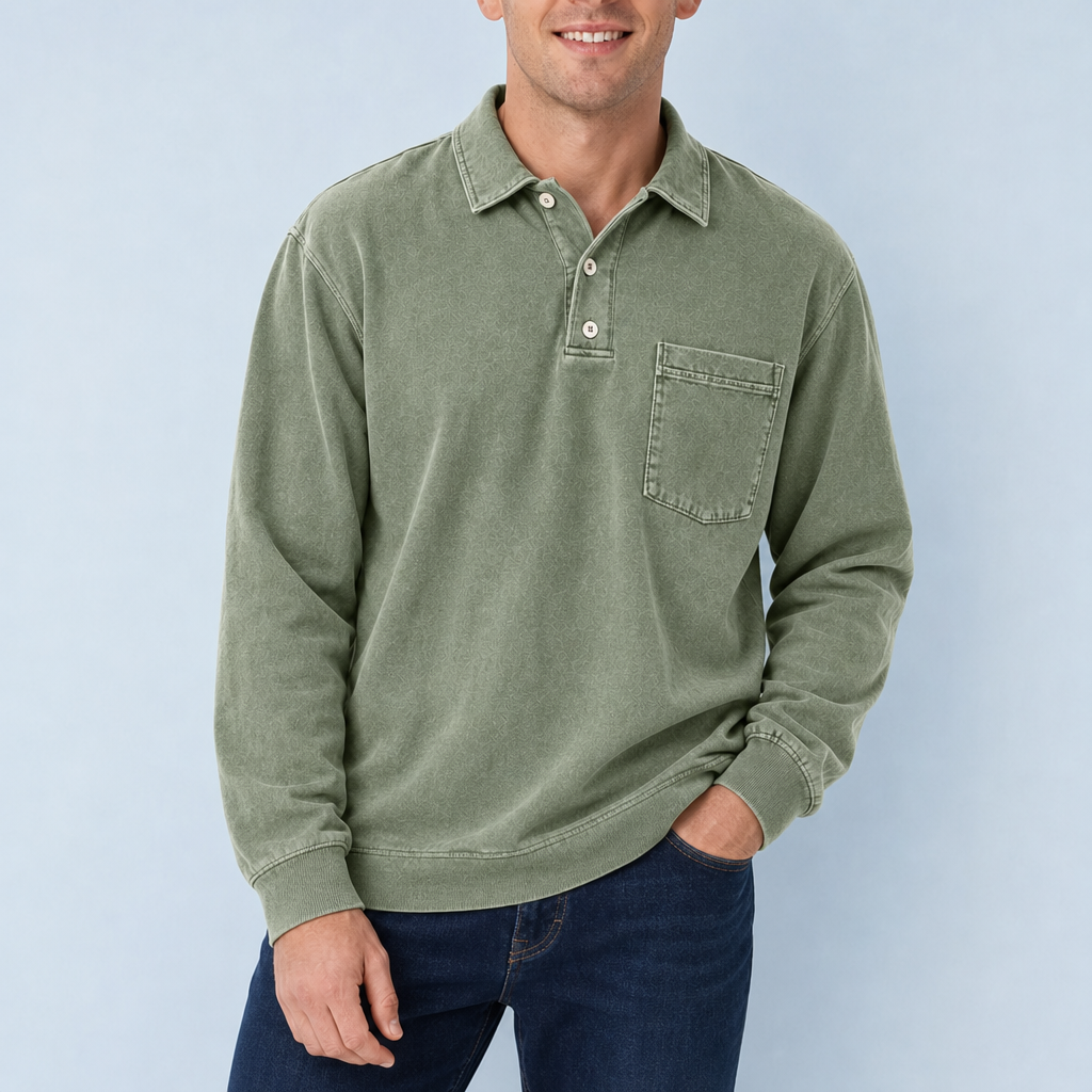 Sete Vintage Washed Henley Sweatshirt in Sage Green