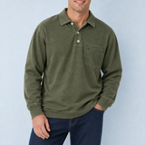 Sete Vintage Washed Henley Sweatshirt in Olive Green