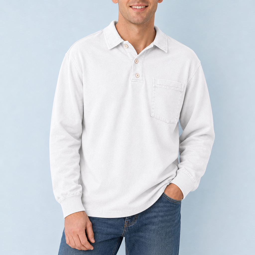 Sete Vintage Washed Henley Sweatshirt in White
