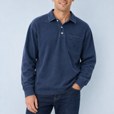 Sete Vintage Washed Henley Sweatshirt in Navy