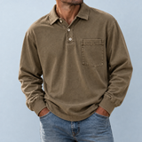 Sete Vintage Washed Henley Sweatshirt in Dark Khaki