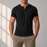 Silves Muscle Fit Henley Tee in Black