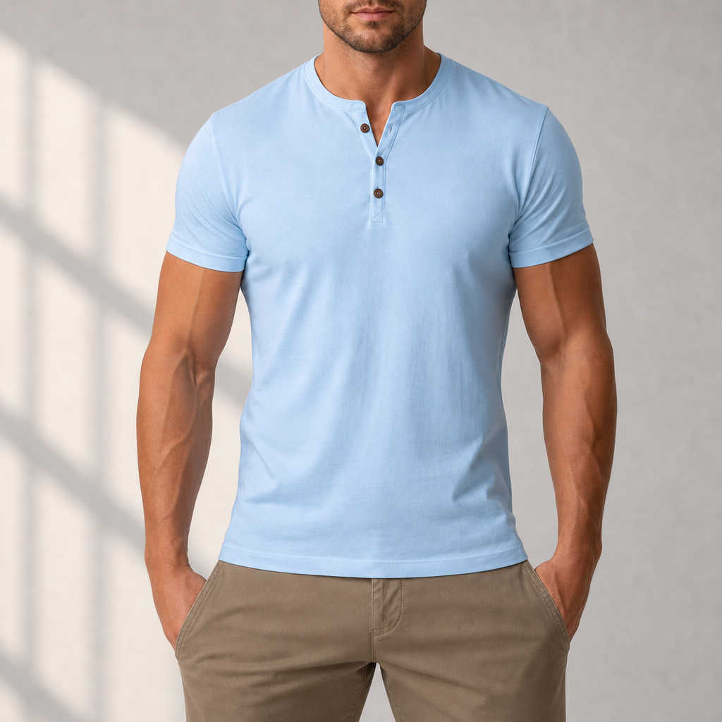 Silves Muscle Fit Henley Tee in Blue