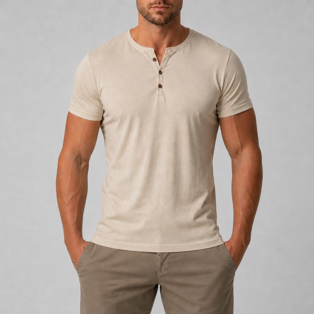 Silves Muscle Fit Henley Tee in Khaki