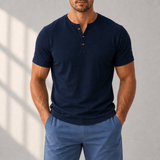Silves Muscle Fit Henley Tee in Navy