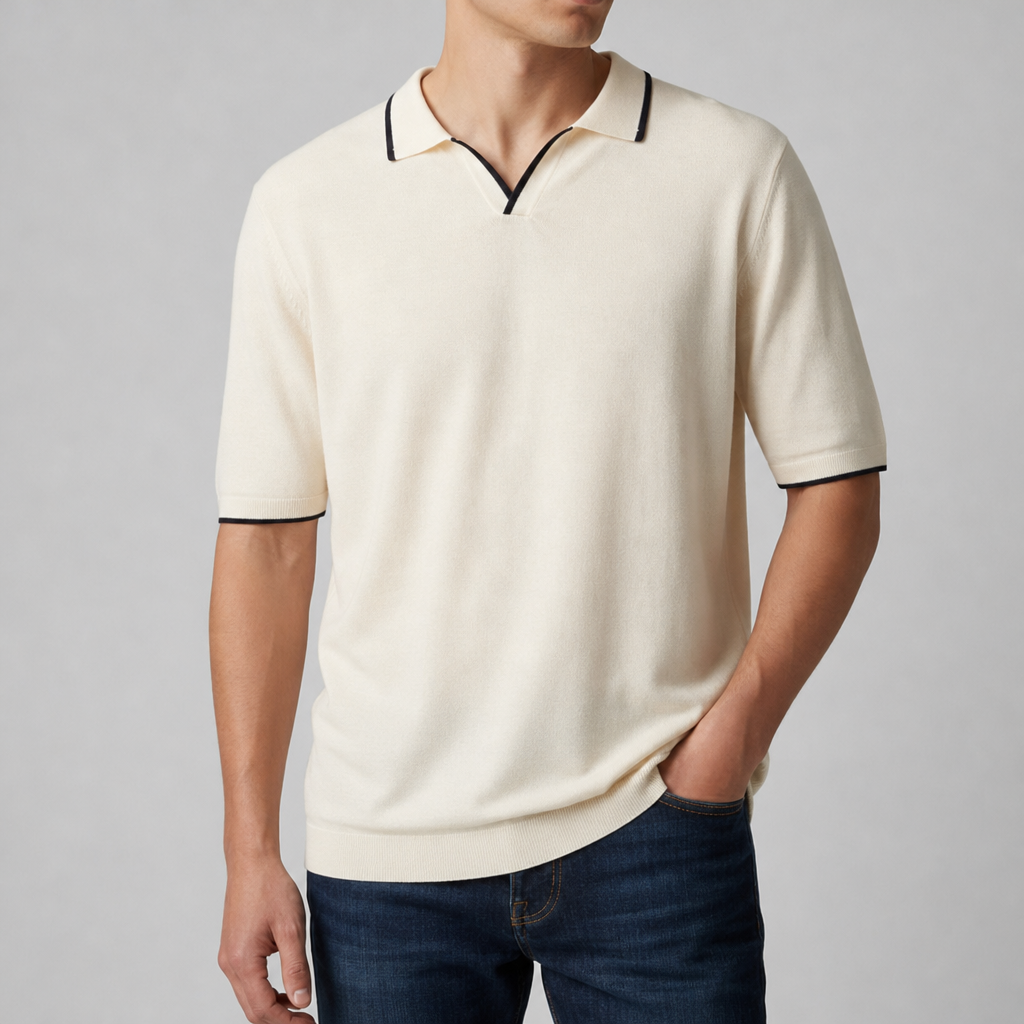 Siracusa Contrast Trim Polo in Beige