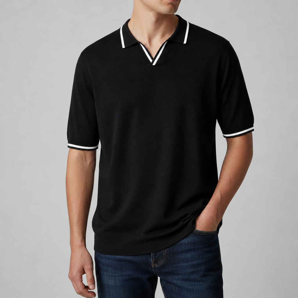 Siracusa Contrast Trim Polo in Black
