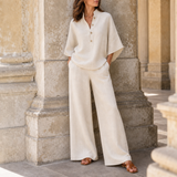 Sitia Linen Wide-Leg Set in Beige