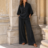 Sitia Linen Wide-Leg Set in Black