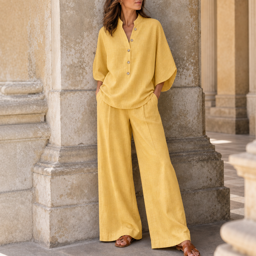 Sitia Linen Wide-Leg Set in Yellow