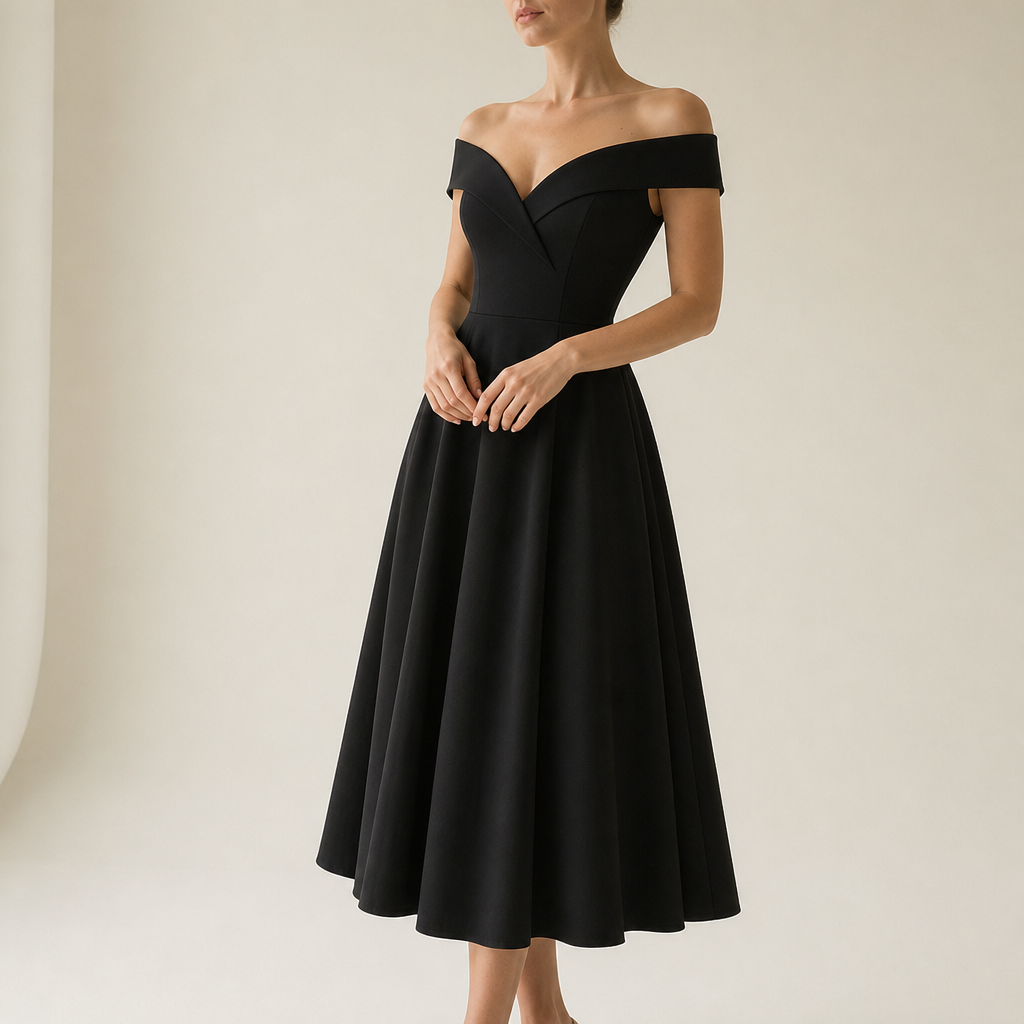 Skopelos Off-Shoulder Midi Dress in Black