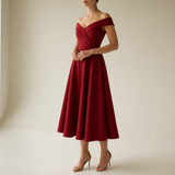 Skopelos Off-Shoulder Midi Dress in Red