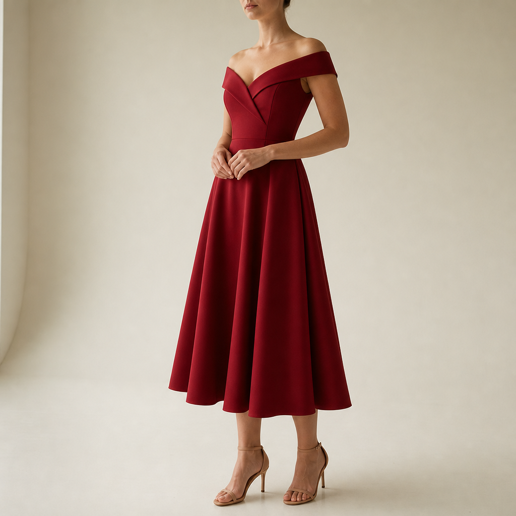Skopelos Off-Shoulder Midi Dress in Red