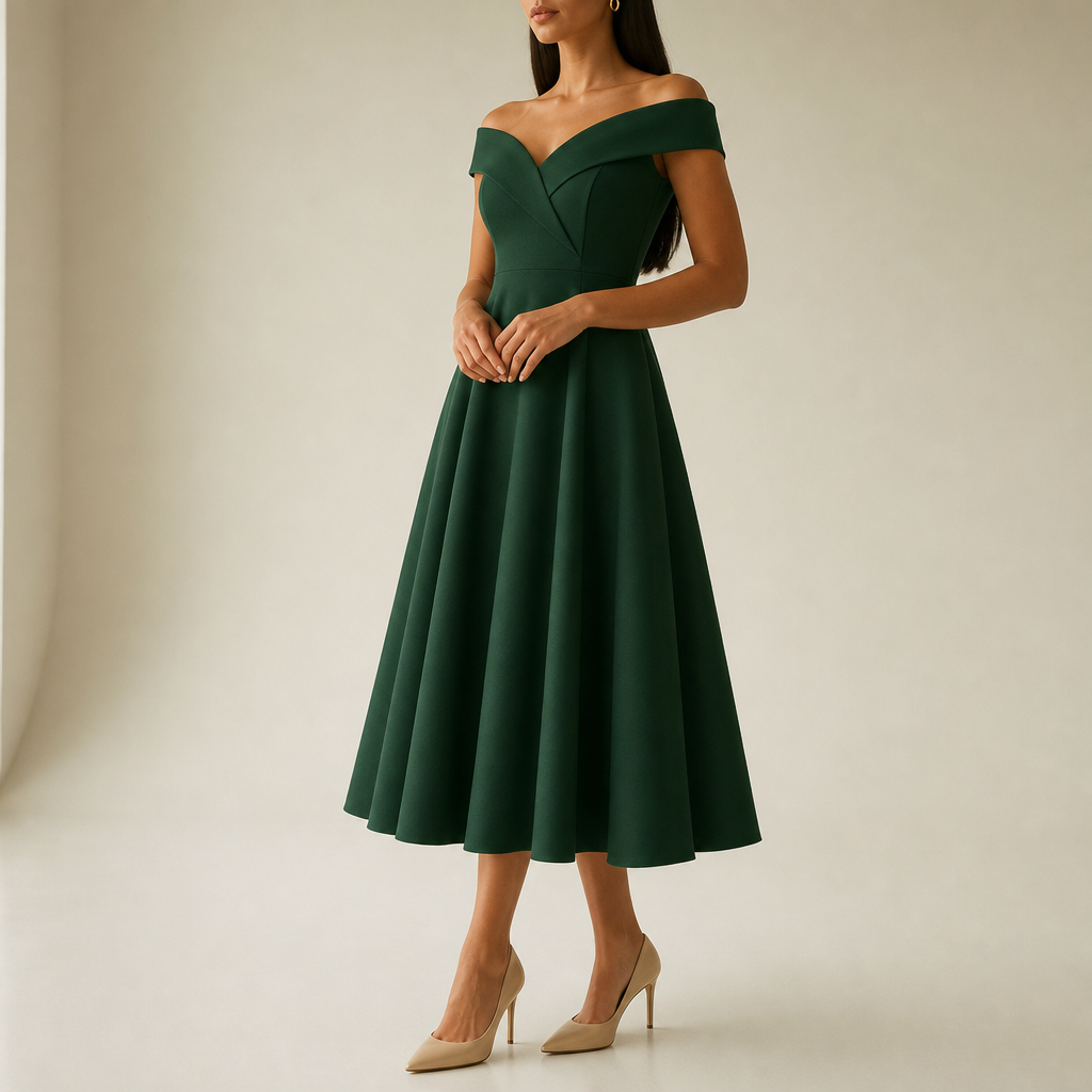 Skopelos Off-Shoulder Midi Dress in Green