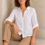 Skyros Relaxed Linen Button-Up Shirt in White