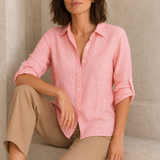 Skyros Relaxed Linen Button-Up Shirt in Pink