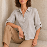 Skyros Relaxed Linen Button-Up Shirt in Gray
