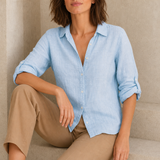 Skyros Relaxed Linen Button-Up Shirt in Blue