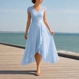 Soller Lace V-Neck Midi Dress in Light Blue