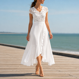 Soller Lace V-Neck Midi Dress in White
