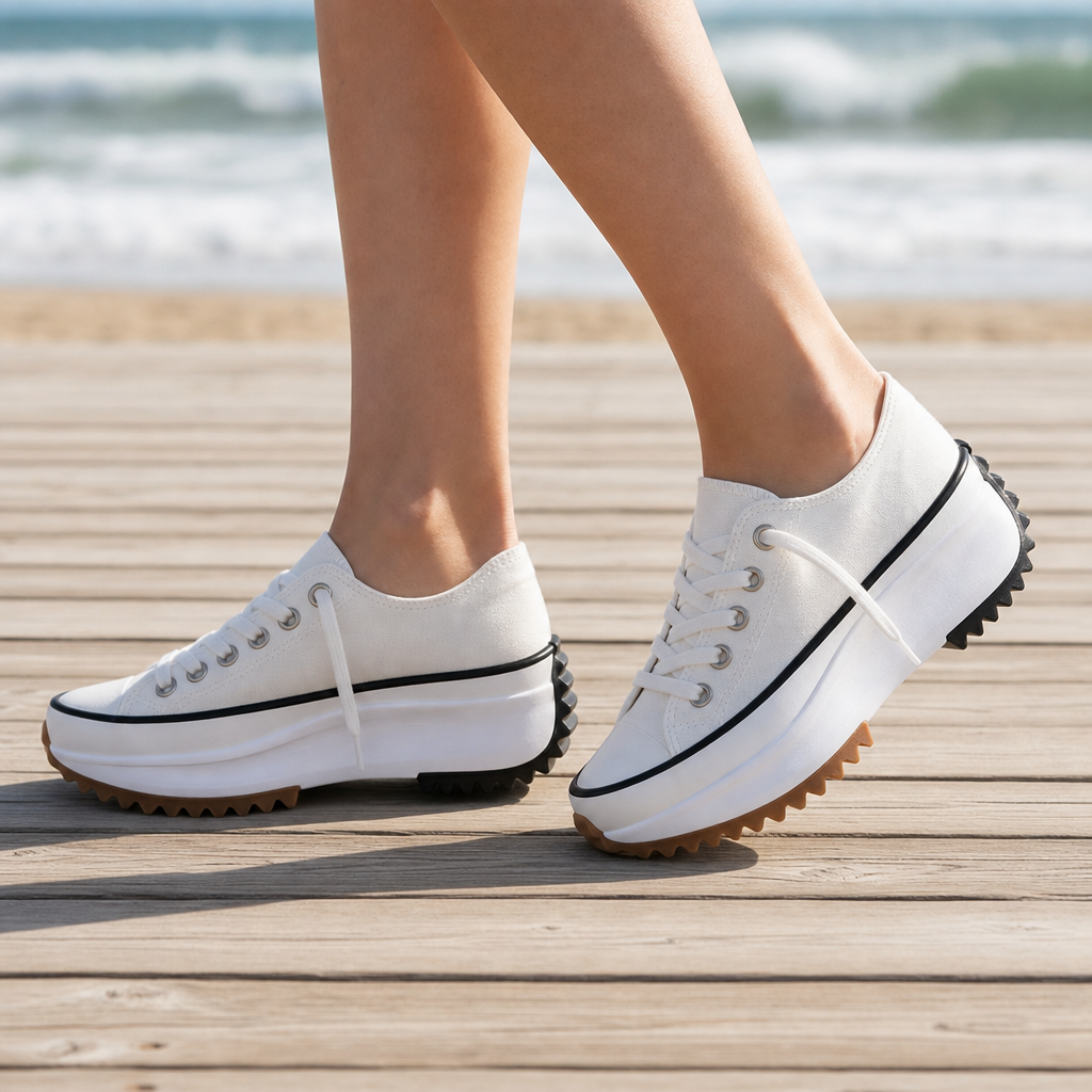 Sorrento Orthopedic Platform Canvas Sneakers in Ivory White