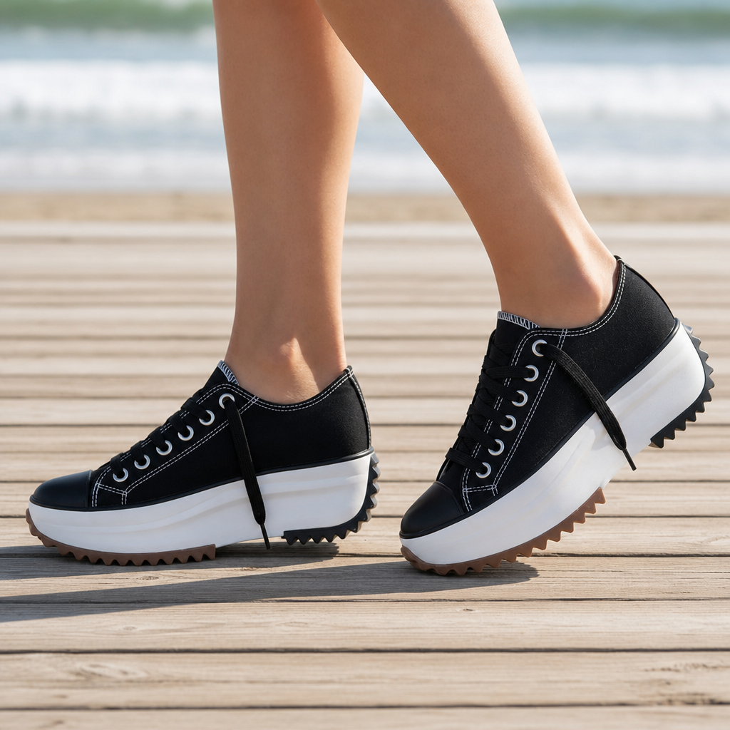 Sorrento Orthopedic Platform Canvas Sneakers in Midnight Black