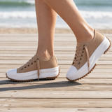 Sorrento Orthopedic Platform Canvas Sneakers in Sandstone Beige