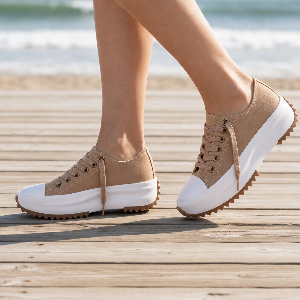 Sorrento Orthopedic Platform Canvas Sneakers in Sandstone Beige