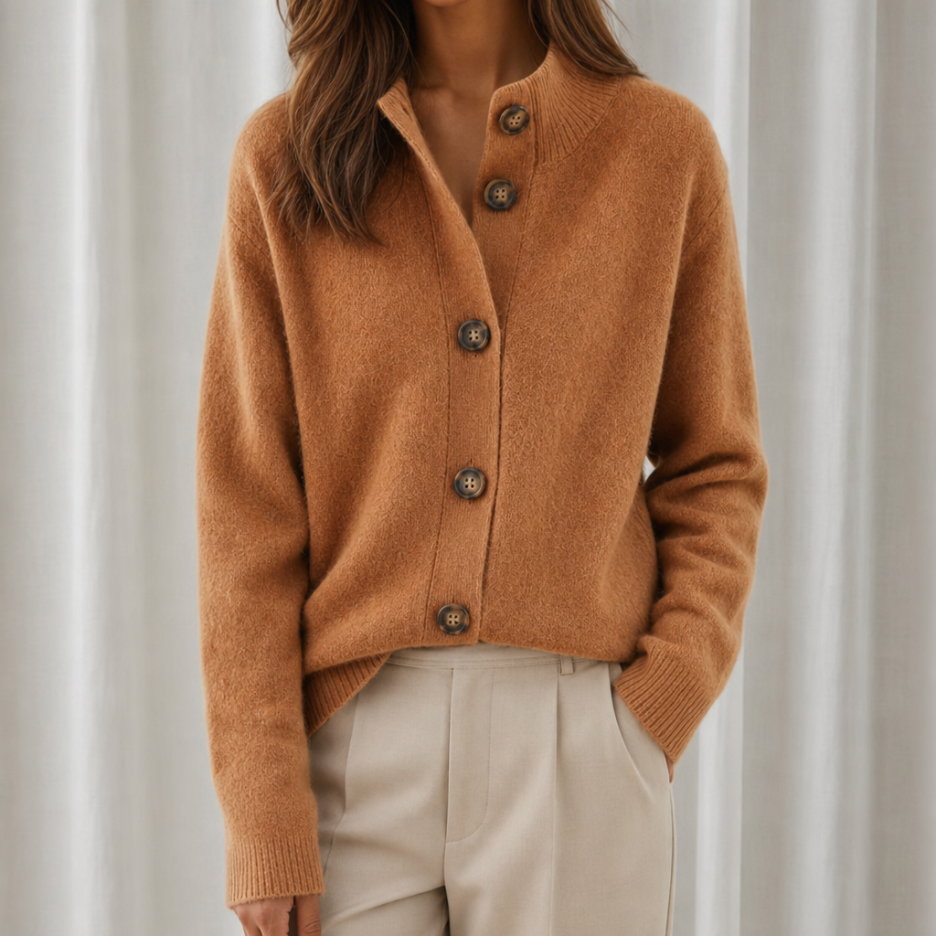 Spoleto Button Knit Cardigan in Caramel