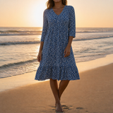 Tarifa Floral Print Midi Dress in Blue