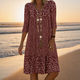 Tarifa Floral Print Midi Dress in Red