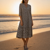 Tarifa Floral Print Midi Dress in Brown