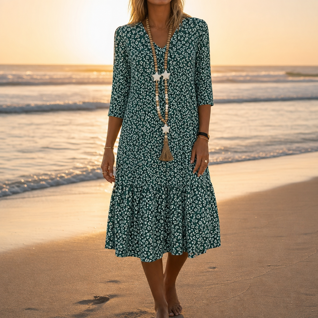 Tarifa Floral Print Midi Dress in Green