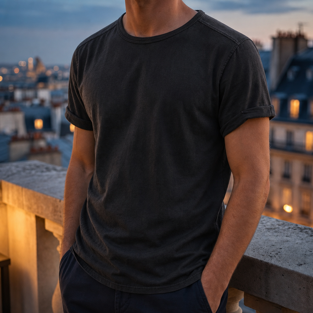 Tarragona Vintage Cotton T-Shirt in Classic Black