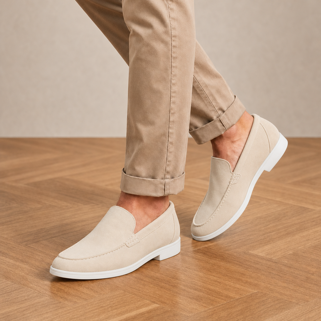 Tavira Suede Slip-On Loafers in Beige