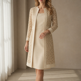 Thassos Lace Overlay Dress Set in Champagne