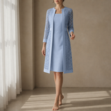 Thassos Lace Overlay Dress Set in Light Blue