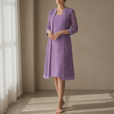 Thassos Lace Overlay Dress Set in Purple