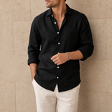 Toledo Linen Button-Up Shirt in Black