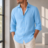 Toledo Linen Button-Up Shirt in Sky Blue
