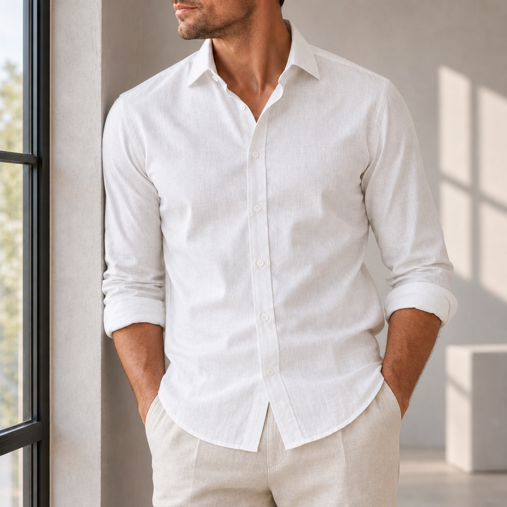Toledo Linen Button-Up Shirt in White