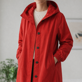 Trento Hooded Trench Windbreaker in Red