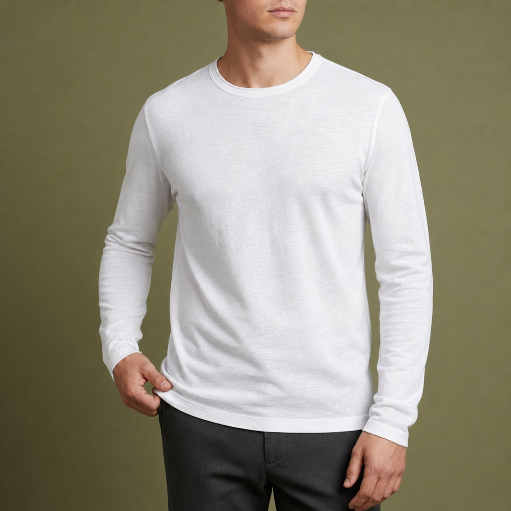 Treviso Cotton Long Sleeve Tee in White